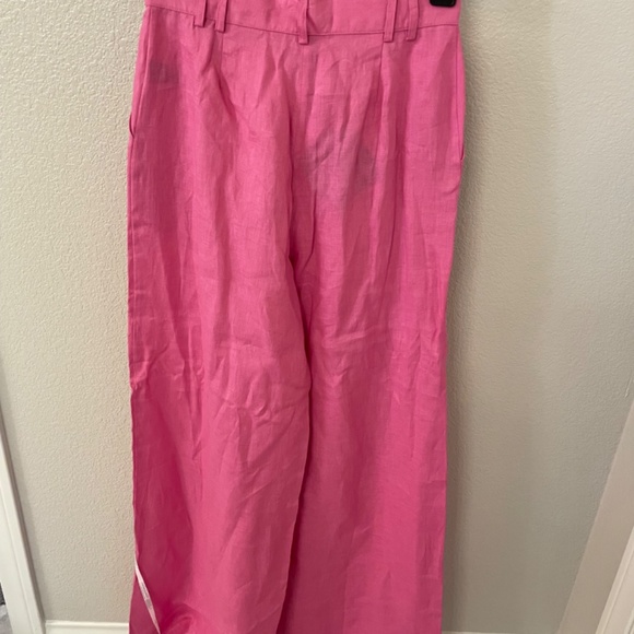 CYNTHIA ROWLEY Wide Leg Pleated Pink 100% Linen Pant Size 6 - Picture 2 of 10